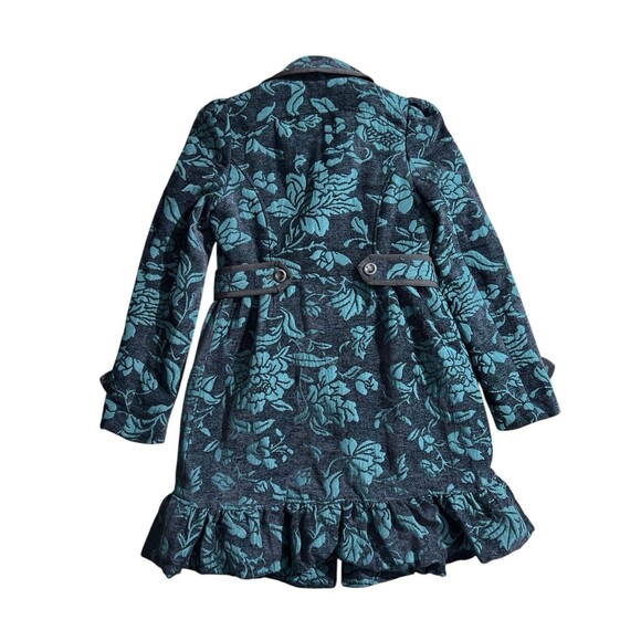 Elevenses Teal Emerald Isle Brocade Ruffled Victorian Puff Sleeve Coat Sz 2 - Picture 9 of 16